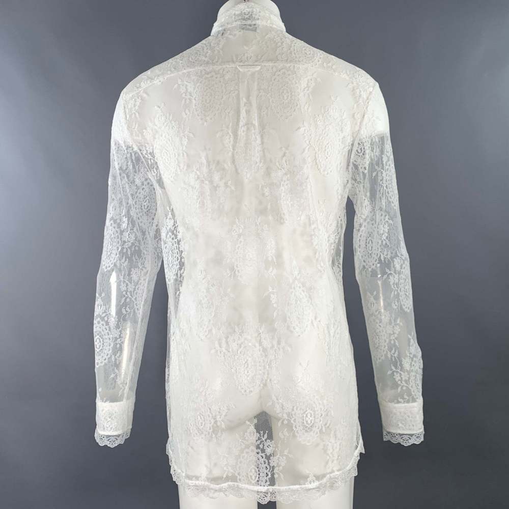 BURBERRY White Lace Viscose Blend Bow Long Sleeve Shirt - Picture 4 of 6